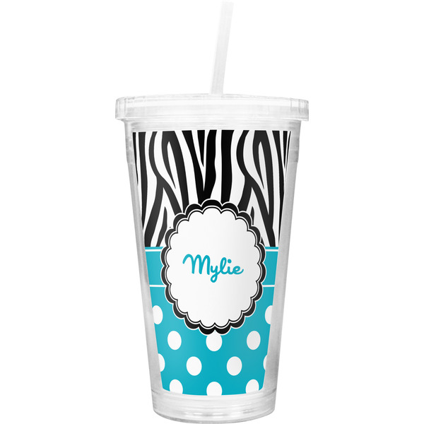 Custom Dots & Zebra Double Wall Tumbler with Straw (Personalized)