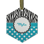 Dots & Zebra Flat Glass Ornament - Hexagon w/ Name or Text