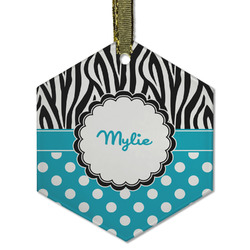 Dots & Zebra Flat Glass Ornament - Hexagon w/ Name or Text