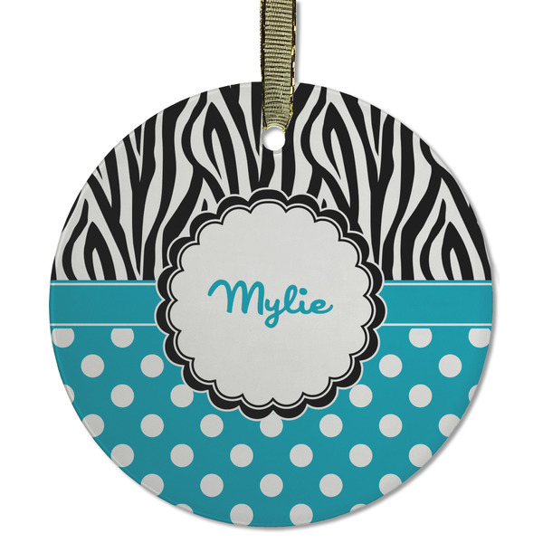 Dots & Zebra Frosted Glass Ornament - Round