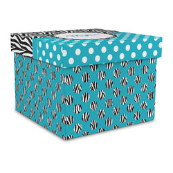 Dots & Zebra Gift Box with Lid - Canvas Wrapped - Large (Personalized)