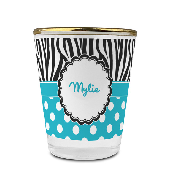 Custom Dots & Zebra Glass Shot Glass - 1.5 oz - with Gold Rim - Single (Personalized)