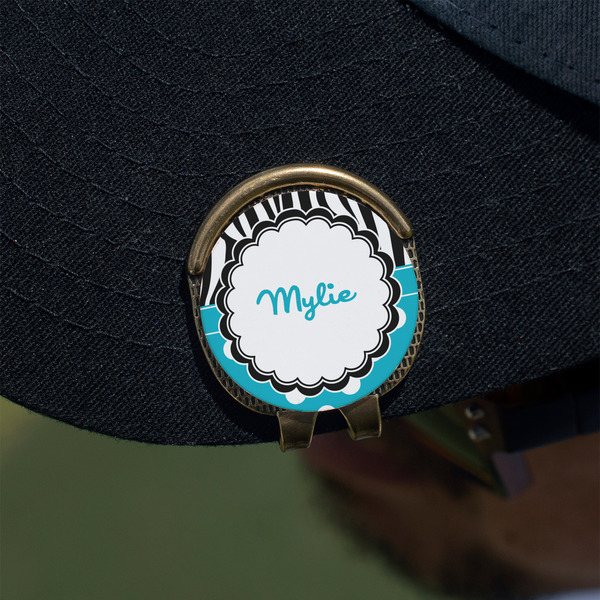 Dots & Zebra Golf Ball Marker Hat Clip - Gold - On Hat