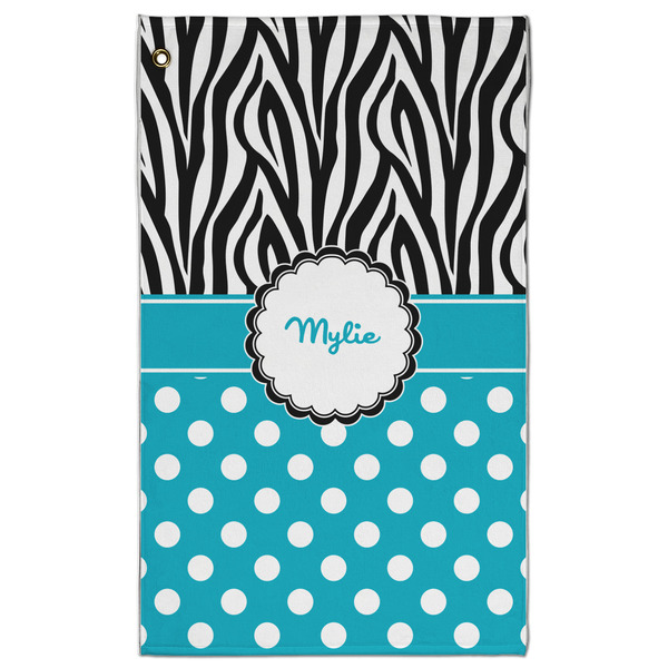 Custom Dots & Zebra Golf Towel - Poly-Cotton Blend - Large w/ Name or Text