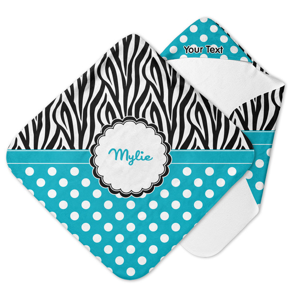 Custom Dots & Zebra Hooded Baby Towel (Personalized)