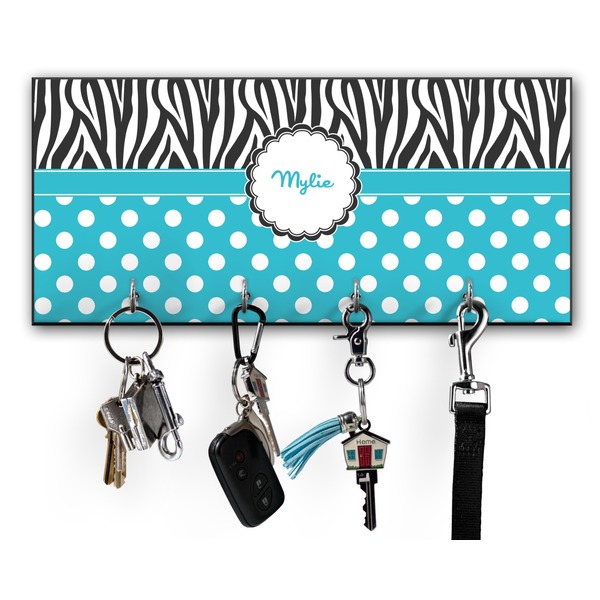 Custom Dots & Zebra Key Hanger w/ 4 Hooks w/ Name or Text