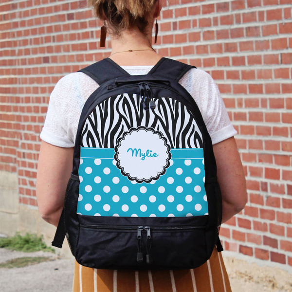 Dots & Zebra Large Backpack - Black - On Back