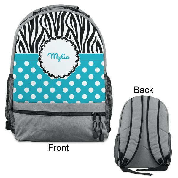 Dots & Zebra Large Backpack - Gray - Front & Back View