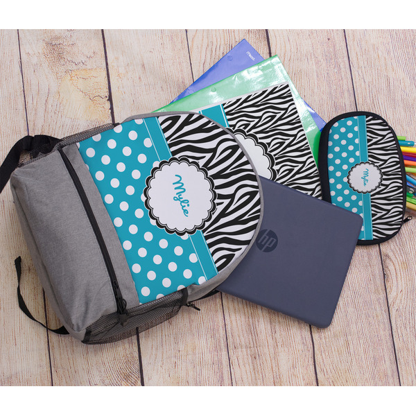 Dots & Zebra Large Backpack - Gray - With Stuff