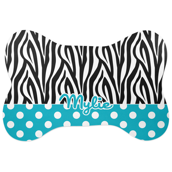 Custom Dots & Zebra Bone Shaped Dog Food Mat (Large) (Personalized)