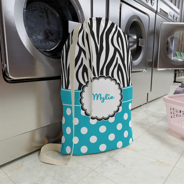 Dots & Zebra Large Laundry Bag - In Context