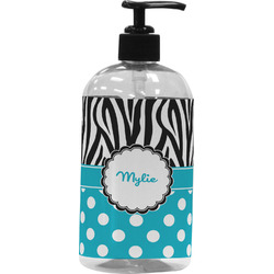 Dots & Zebra Plastic Soap / Lotion Dispenser (16 oz - Large - Black) (Personalized)