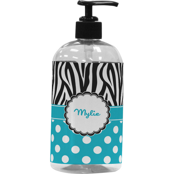 Custom Dots & Zebra Plastic Soap / Lotion Dispenser (16 oz - Large - Black) (Personalized)