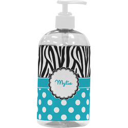 Dots & Zebra Plastic Soap / Lotion Dispenser (16 oz - Large - White) (Personalized)