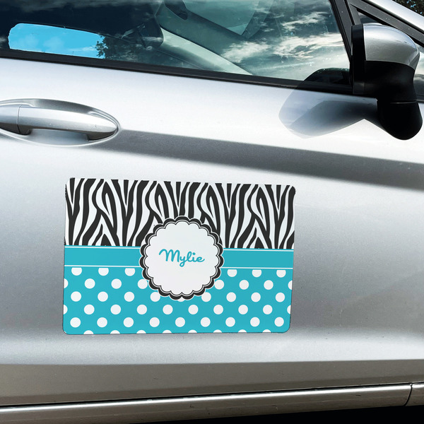 Dots & Zebra Large Rectangle Car Magnets- In Context