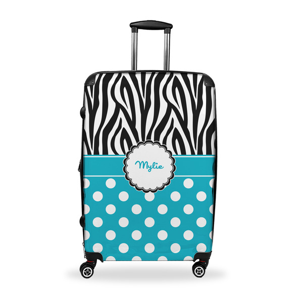 Custom Dots & Zebra Suitcase - 28" Large - Checked w/ Name or Text