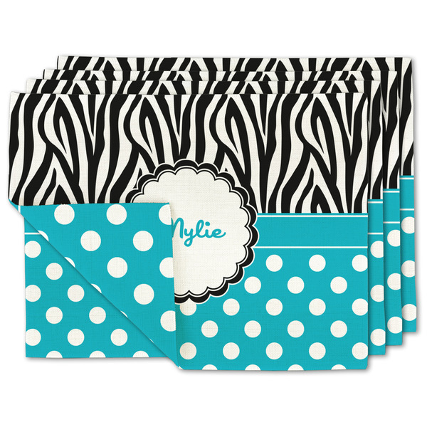 Custom Dots & Zebra Linen Placemat w/ Name or Text