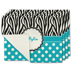 Dots & Zebra Single-Sided Linen Placemat - Set of 4 w/ Name or Text
