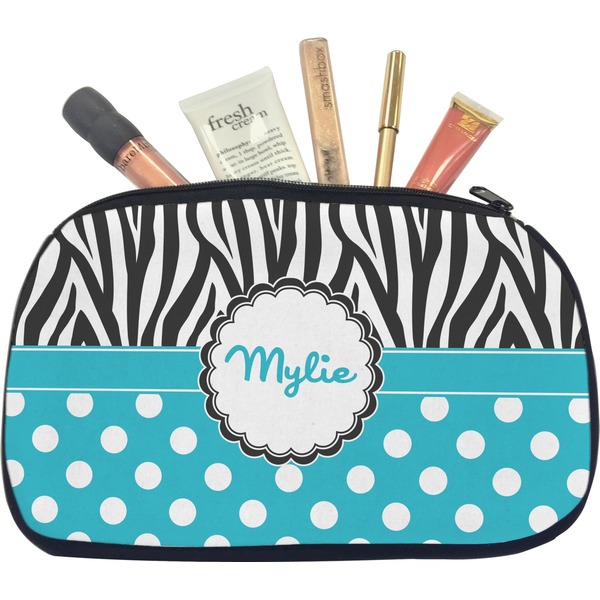 Custom Dots & Zebra Makeup / Cosmetic Bag - Medium (Personalized)