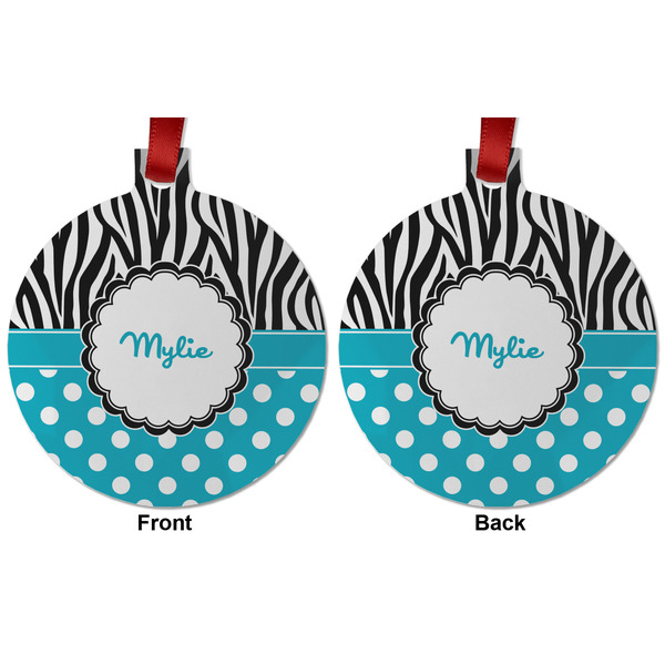 Dots & Zebra Metal Ball Ornament - Front and Back