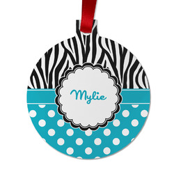 Dots & Zebra Metal Ball Ornament - Double Sided w/ Name or Text