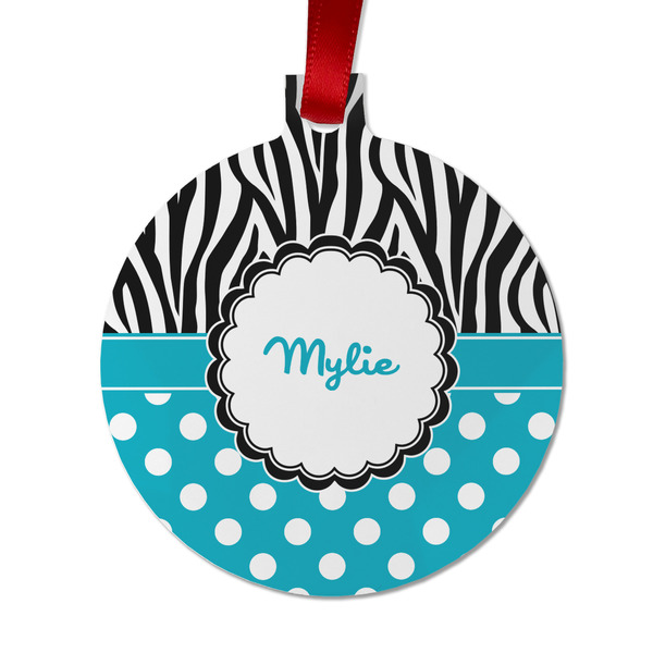 Custom Dots & Zebra Metal Ball Ornament - Double Sided w/ Name or Text