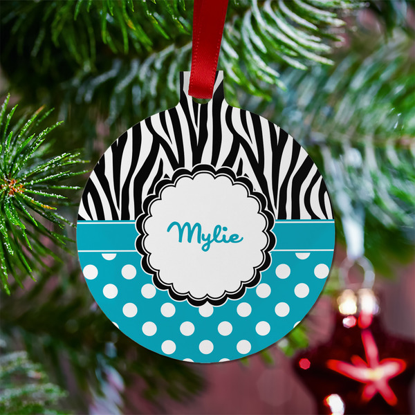 Dots & Zebra Metal Ball Ornament - Lifestyle