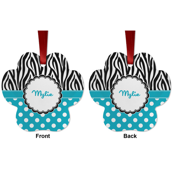 Dots & Zebra Metal Paw Ornament - Front and Back