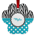 Dots & Zebra Metal Paw Ornament - Double Sided w/ Name or Text