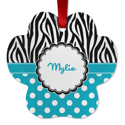 Dots & Zebra Metal Paw Ornament - Double Sided w/ Name or Text