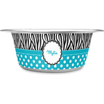 Dots & Zebra Stainless Steel Dog Bowl (Personalized)