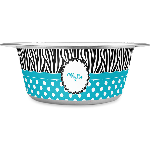 Custom Dots & Zebra Stainless Steel Dog Bowl - Small (Personalized)