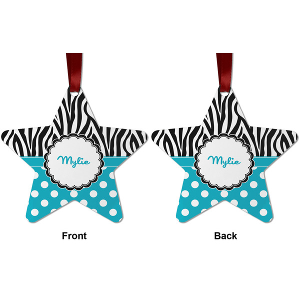 Dots & Zebra Metal Star Ornament - Front and Back