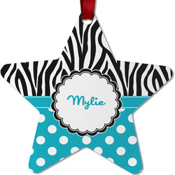 Dots & Zebra Metal Star Ornament - Double Sided w/ Name or Text