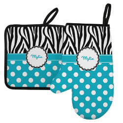 Dots & Zebra Left Oven Mitt & Pot Holder Set w/ Name or Text