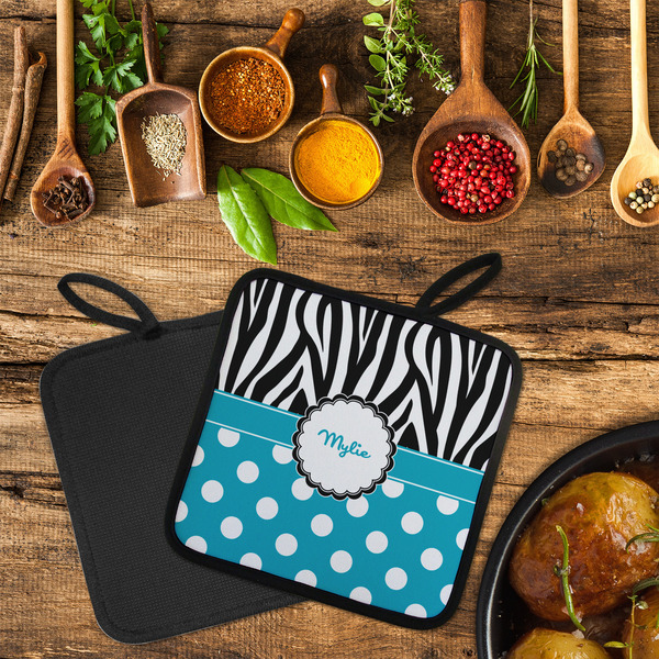 Dots & Zebra Neoprene Pot Holder - Set of 2  LIFESTYLE (Flatlay)