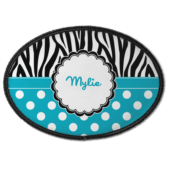 Custom Dots & Zebra Iron On Oval Patch w/ Name or Text