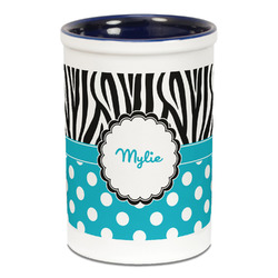 Dots & Zebra Ceramic Pencil Holders - Blue