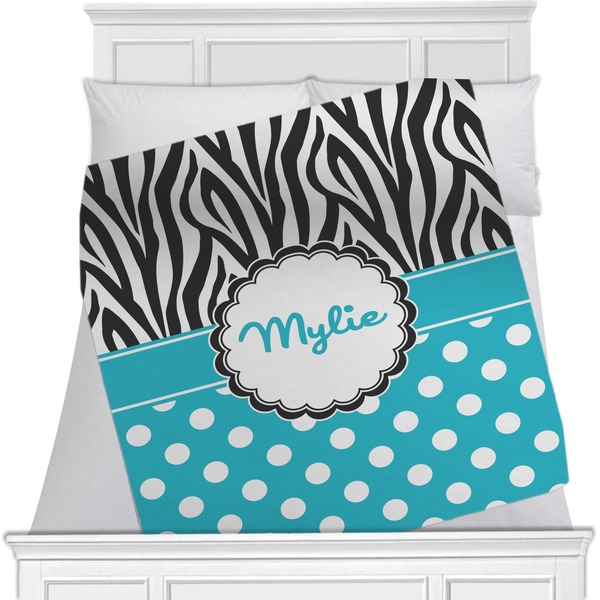 Custom Dots & Zebra Minky Blanket - Toddler / Throw - 60"x50" - Single Sided (Personalized)