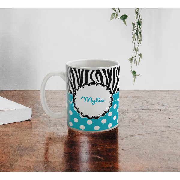 Dots & Zebra Personalized Coffee Mug - Lifestyle