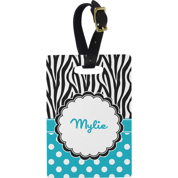 Custom Dots & Zebra Plastic Luggage Tag - Rectangular w/ Name or Text