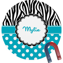 Dots & Zebra Round Fridge Magnet (Personalized)