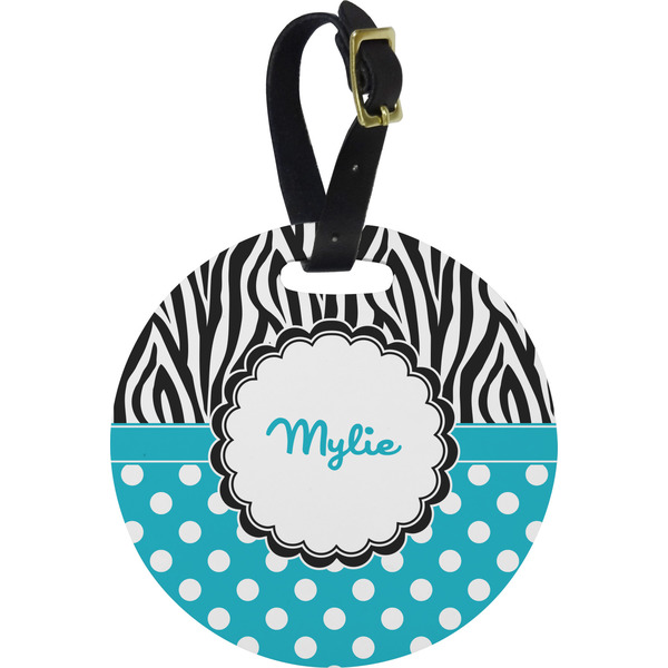 Custom Dots & Zebra Plastic Luggage Tag - Round (Personalized)