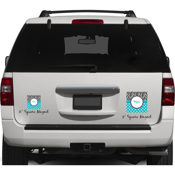 Dots & Zebra Personalized Square Car Magnets on Ford Explorer