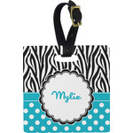Dots & Zebra Plastic Luggage Tag - Square w/ Name or Text