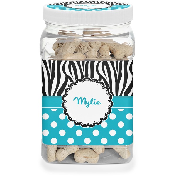 Custom Dots & Zebra Dog Treat Jar (Personalized)