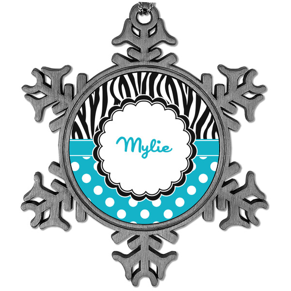 Custom Dots & Zebra Vintage Snowflake Ornament (Personalized)