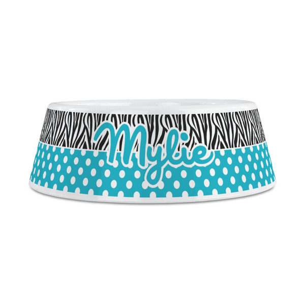 Dots & Zebra Plastic Dog Bowls - Medium - FRONT