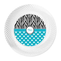 Dots & Zebra Plastic Party Dinner Plates - 10" (Personalized)