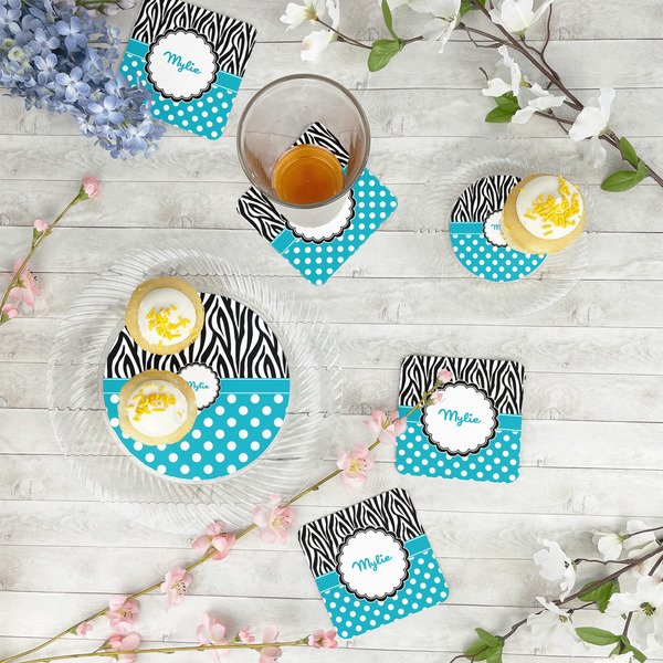 Dots & Zebra Plastic Party Dinner Plates - In Context